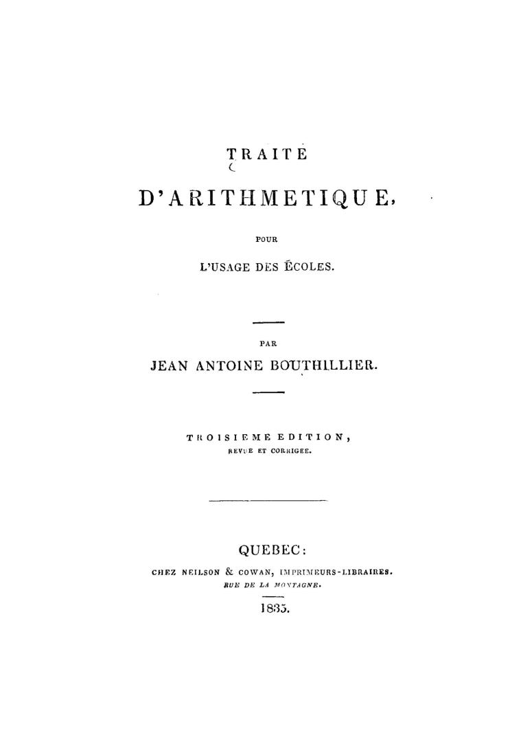 Traité d'arithmetique, pour l'usage des écoles