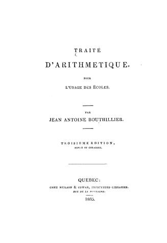 Traité d'arithmetique, pour l'usage des écoles