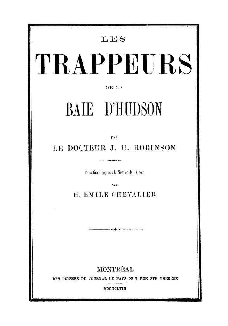 Les trappeurs de la Baie d'Hudson