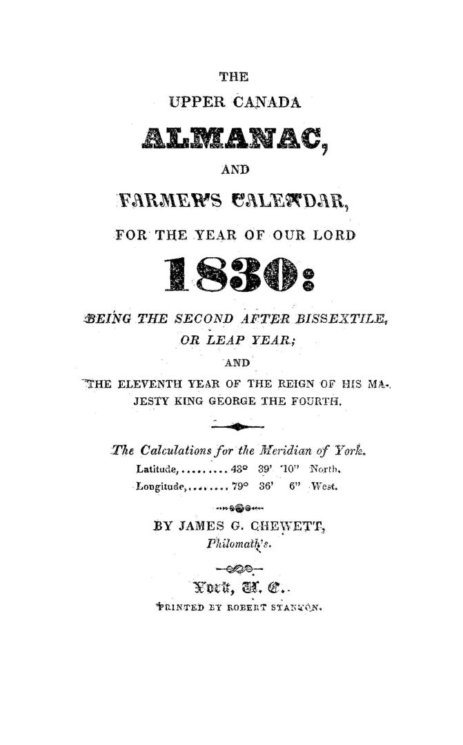 The Upper Canada almanac and farmer's calendar