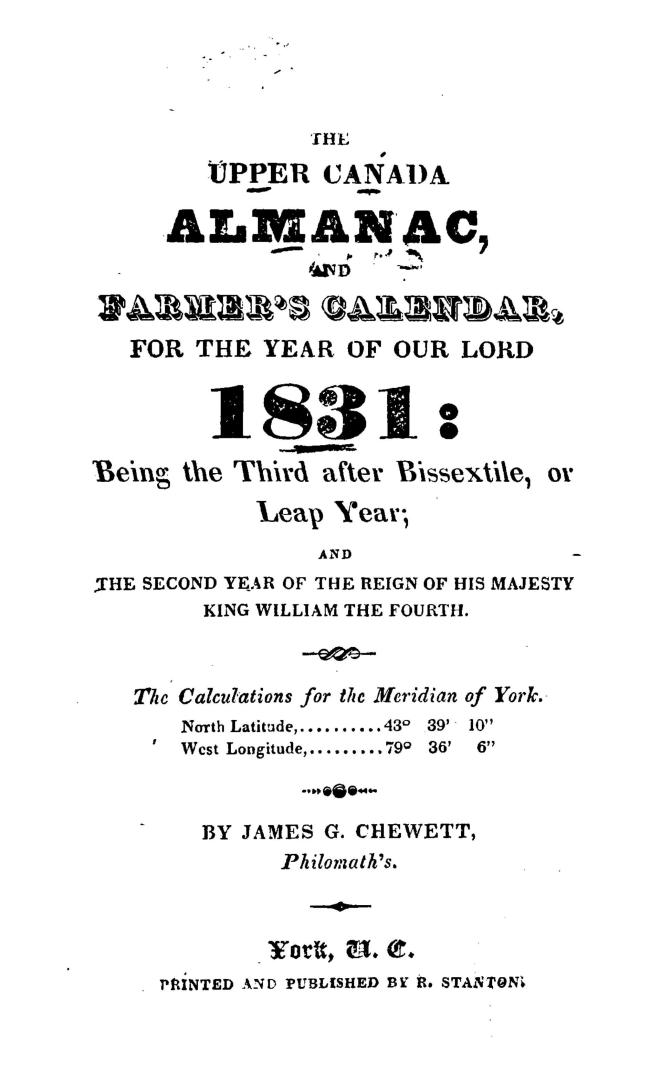 The Upper Canada almanac and farmer's calendar