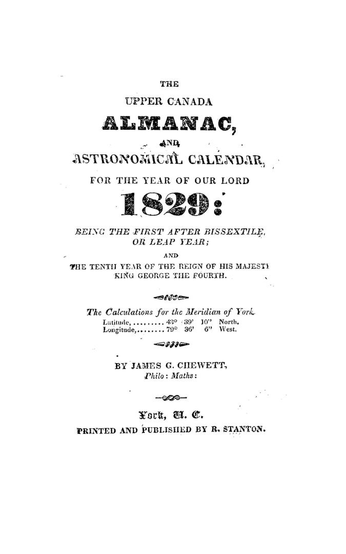 The Upper Canada almanac and farmer's calendar