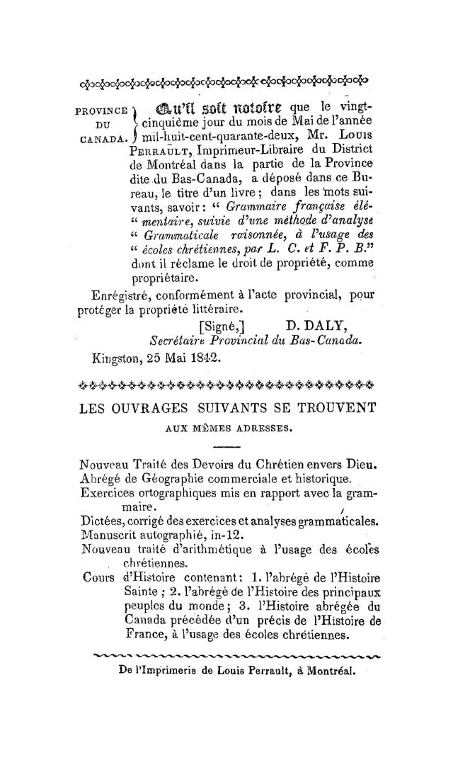 Grammaire française élémentaire, suivie d'une méthode d'analyse grammaticale raisonnée, à l'usage des écoles chrétiennes