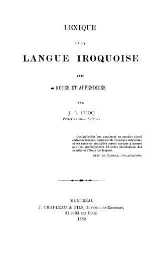 Lexique de la langue iroquoise, avec notes et appendices