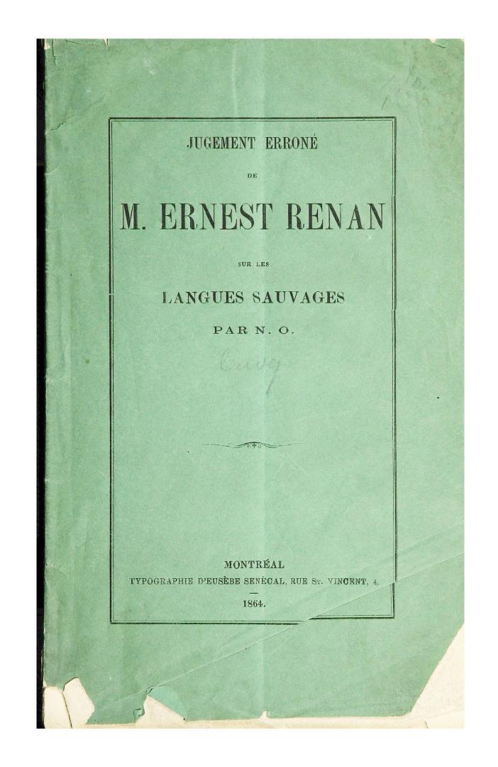 Jugement erroné de M. Ernest Renan sur les langues sauvages