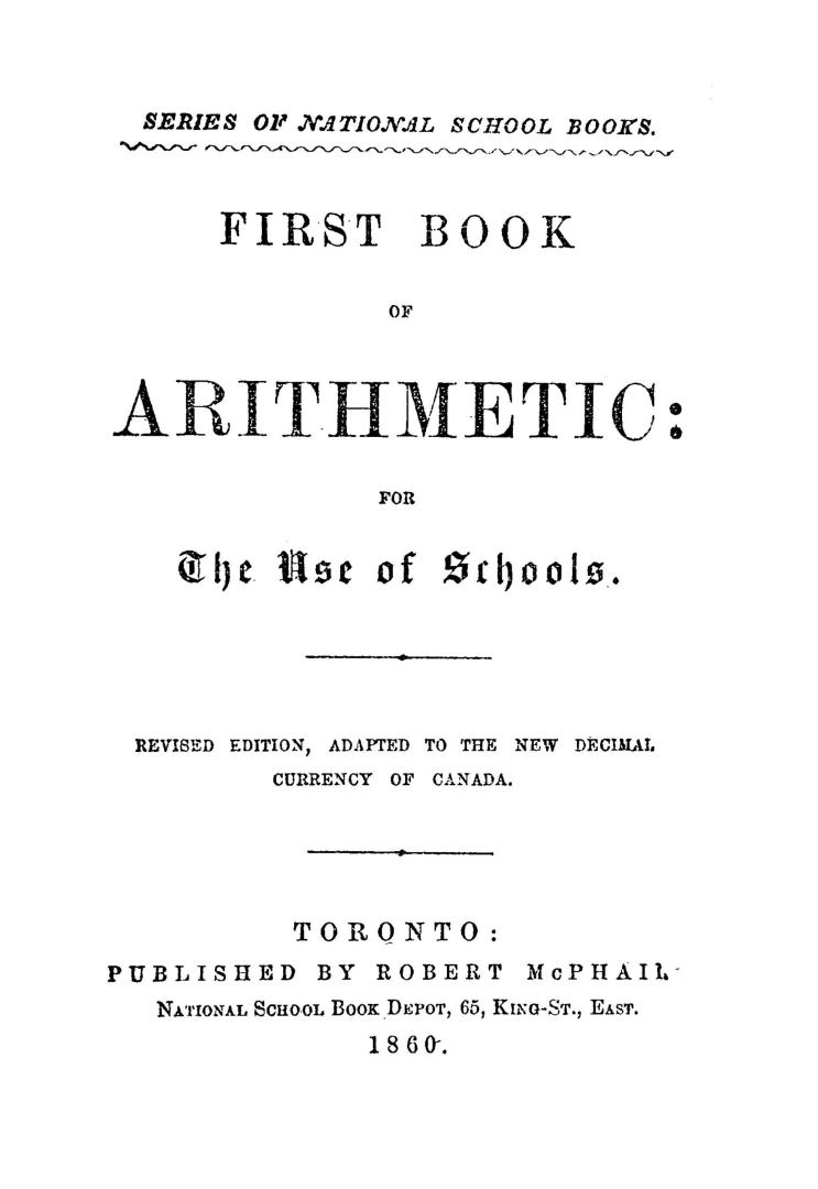 First book of arithmetic for the use of schools