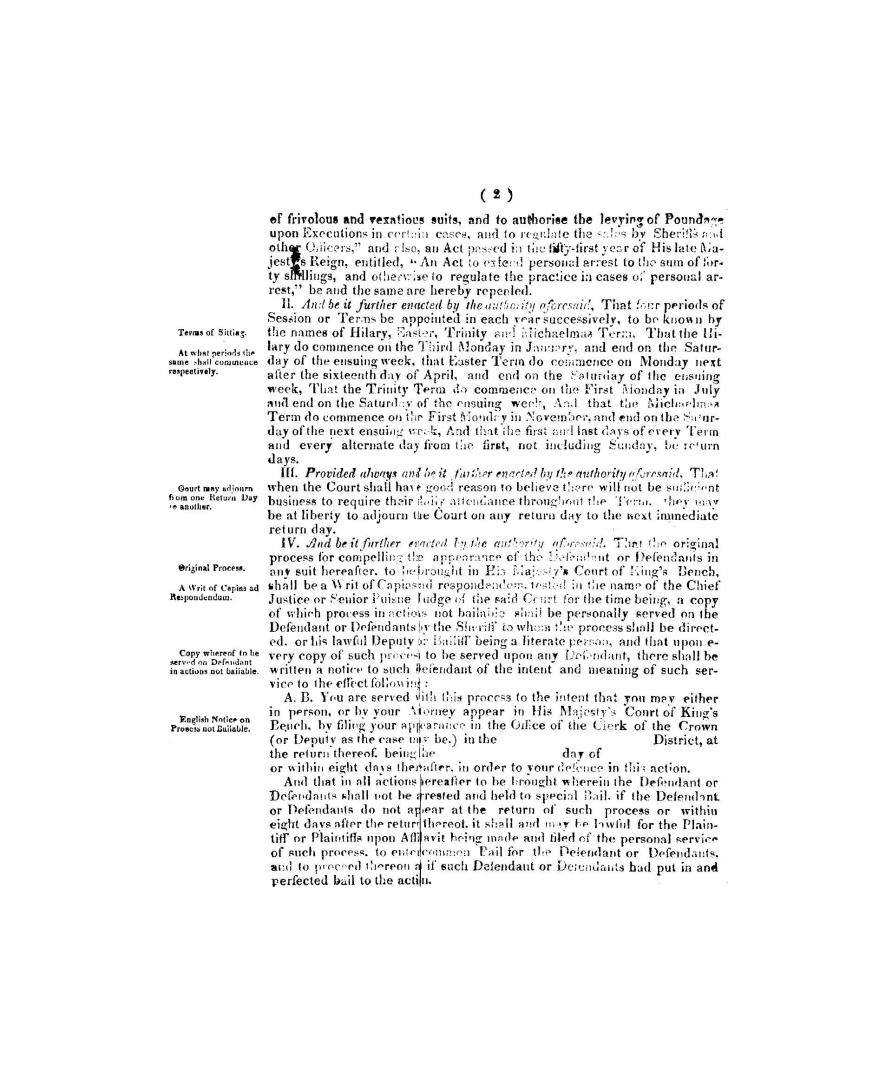 An act to repeal part of and amend the laws now in force respecting the practice of His Majesty's Court of King's bench, in this province, passed 17th January, 1822