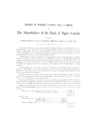 Report...to the shareholders of the Bank of Upper Canada at their thirty-eighth annual general meeting, held 25th June, 1851