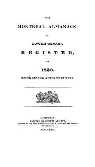 The Montreal almanack, or, Lower Canada register for