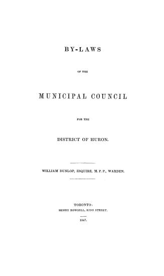 By-laws of the Municipal council of the district of Huron