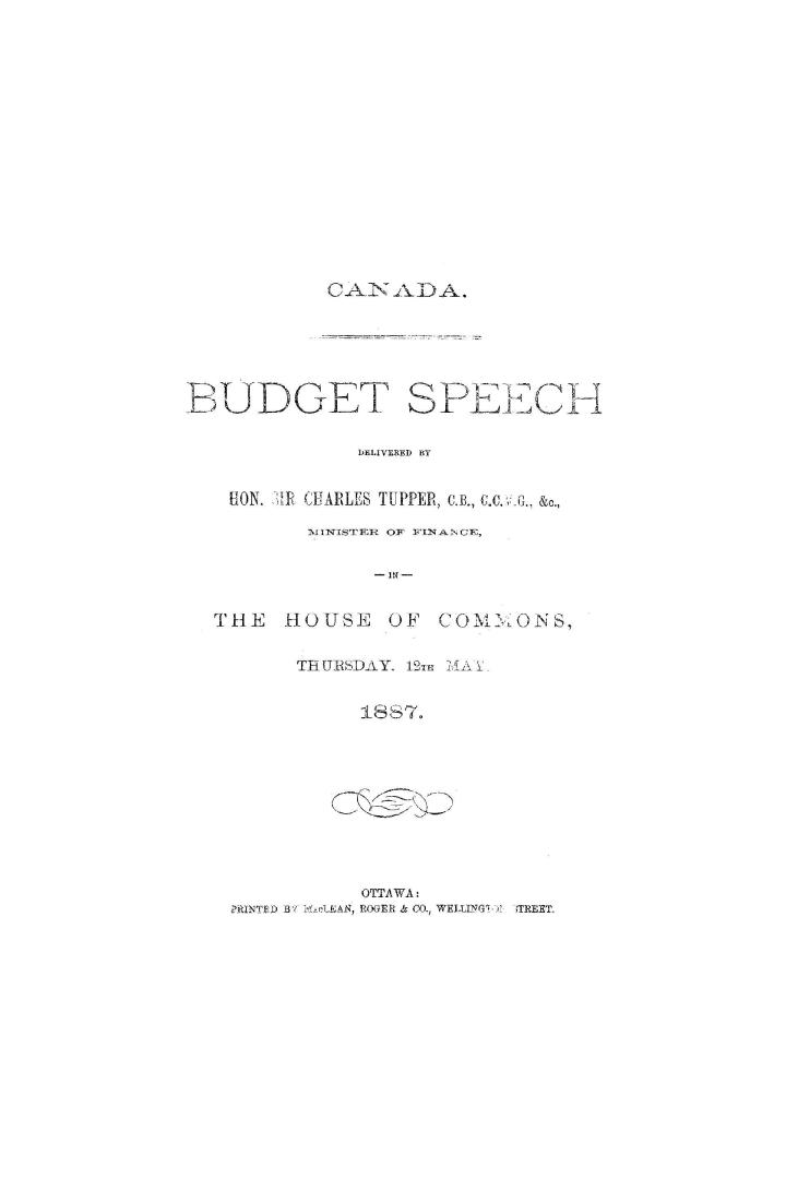 Budget speech delivered in the House of Commons of Canada