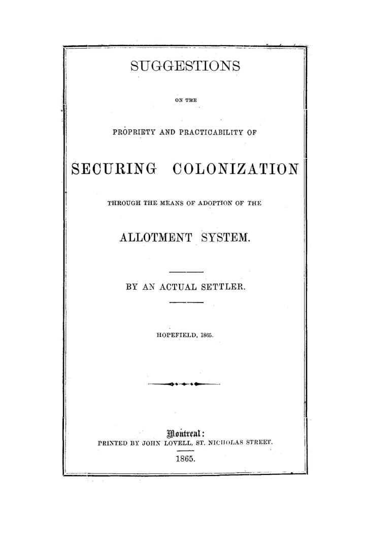 Suggestions on the propriety and practicability of securing colonization through the means of adoption of the allotment system