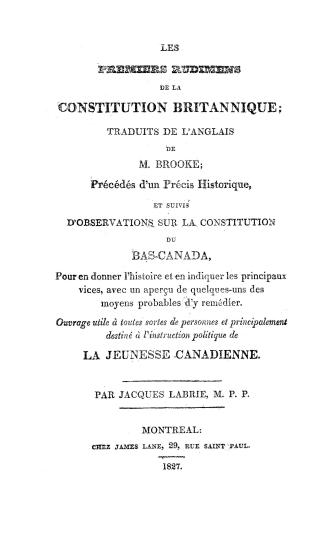 Les premiers rudimens de la constitution britannique, tr