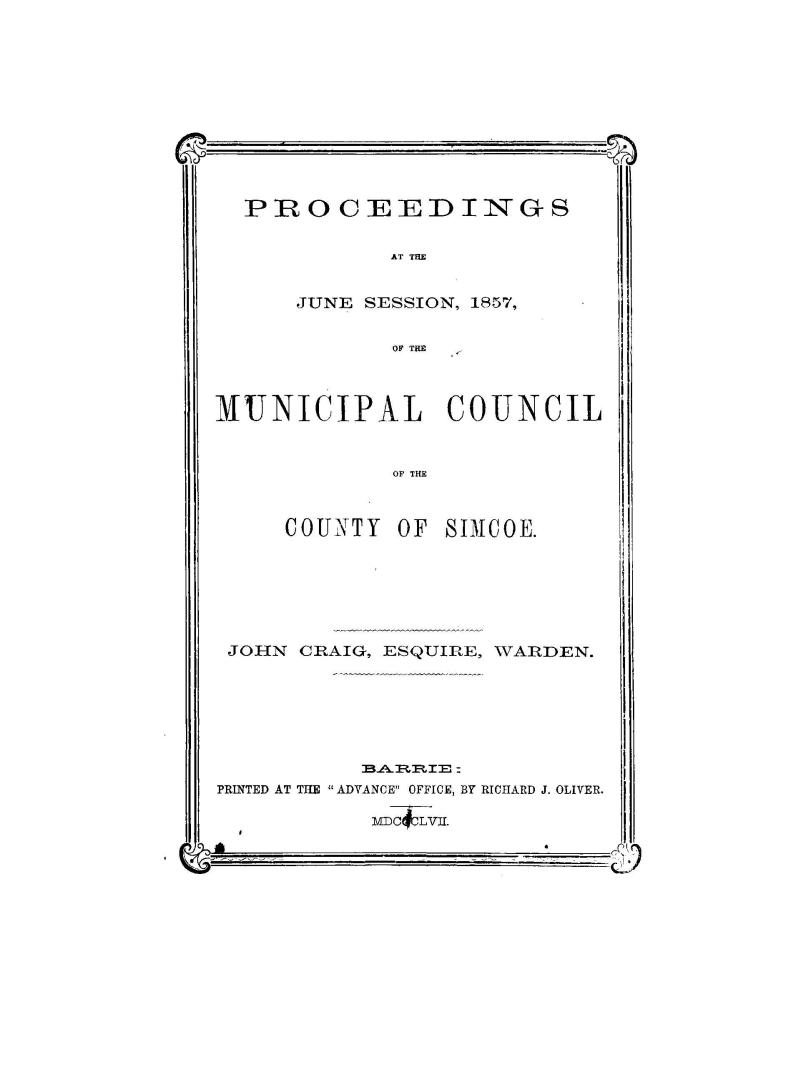 Proceedings...of the Municipal Council of the county of Simcoe