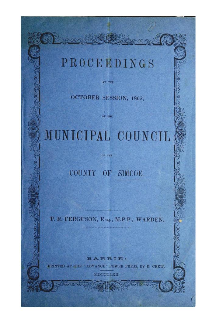 Proceedings...of the Municipal Council of the county of Simcoe