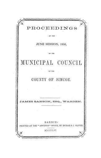 Proceedings...of the Municipal Council of the county of Simcoe