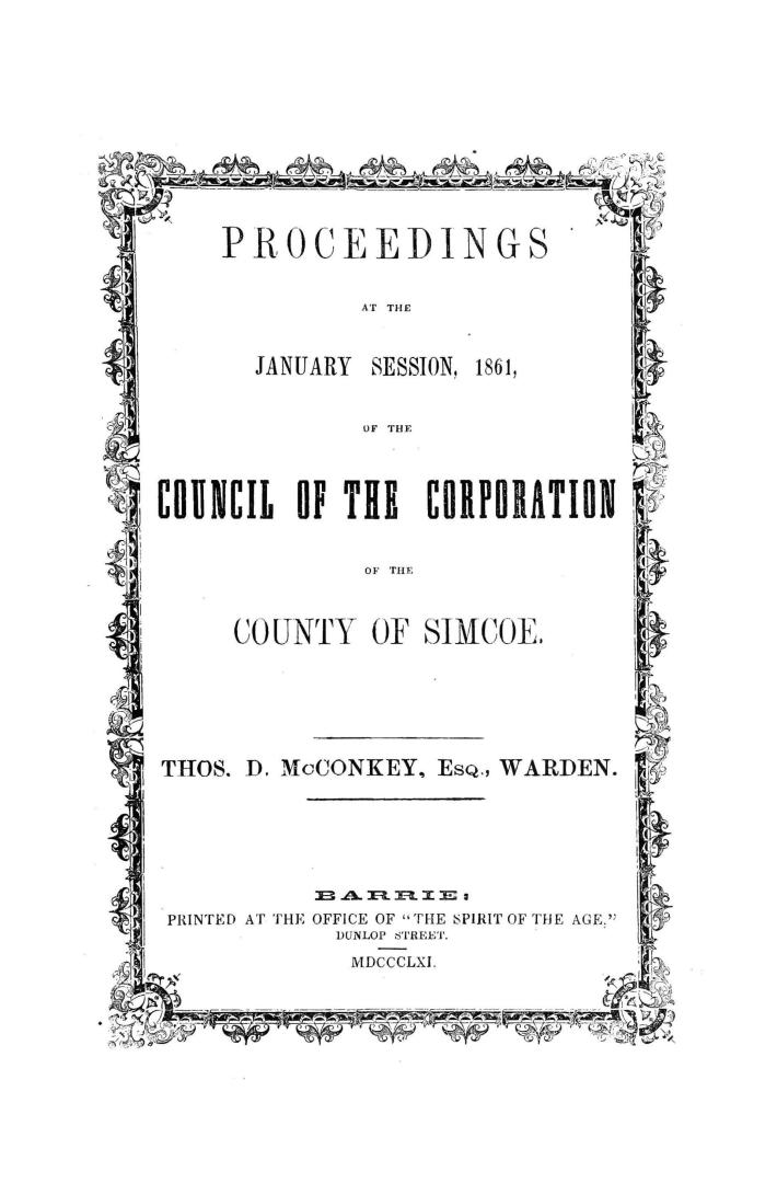 Proceedings...of the Municipal Council of the county of Simcoe