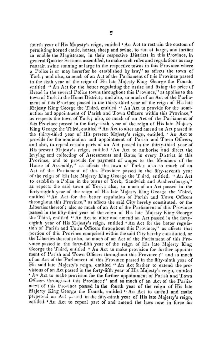 An act to extend the limits of the Town of York, to erect the said Town into a City, and to incorporate it under the name of the City of Toronto. (Passed 6th March, 1834)