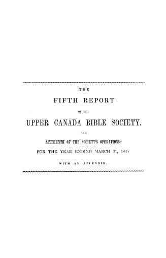 The... report of the Upper Canada Bible Society