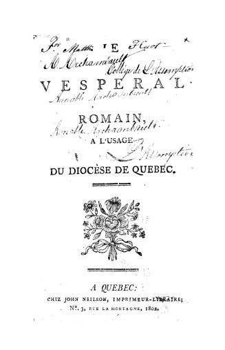 Le vespéral romain, à l'usage du diocèse de Québec