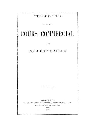 Prospectus du nouveau cours commercial du Collége Masson