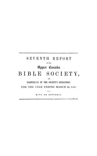 The... report of the Upper Canada Bible Society