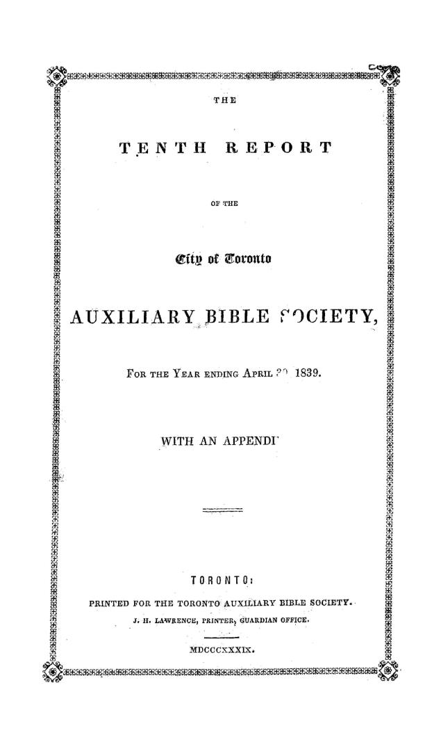 The...report of the City of Toronto Auxiliary Bible Society