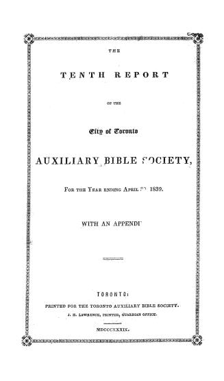 The...report of the City of Toronto Auxiliary Bible Society