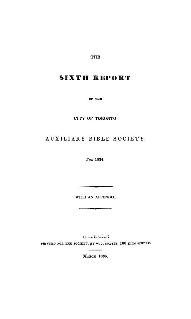 The...report of the City of Toronto Auxiliary Bible Society