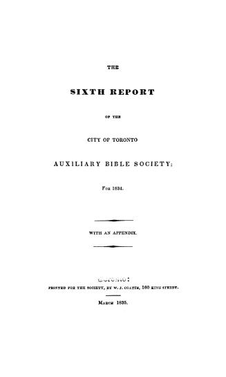 The...report of the City of Toronto Auxiliary Bible Society