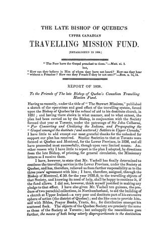 Report of the late Bishop of Quebec's Canadian travelling mission fund