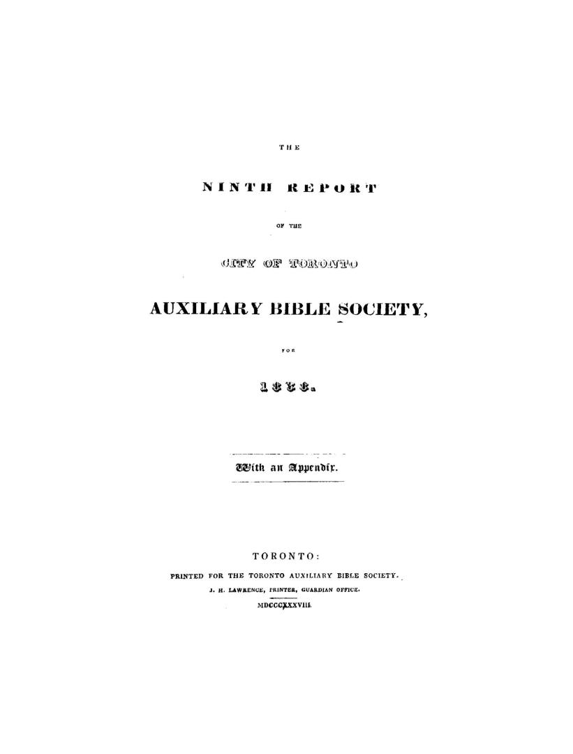 The...report of the City of Toronto Auxiliary Bible Society