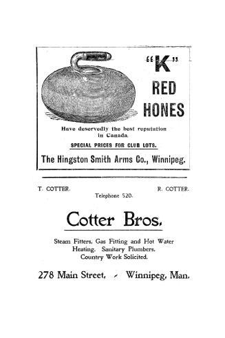 Shows the first page of the book, an advertisement for K Red Hones, a Winnipeg curling rock mak…