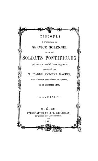 Discours à l'occasion du service solennel pour les soldats pontificaux qui ont succombé dans la guerre, prononcé par M