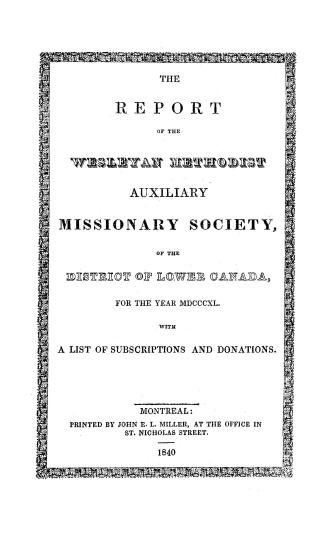 Report of the Wesleyan Methodist auxiliary missionary society of the Canada Eastern district