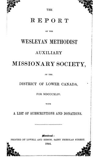 Report of the Wesleyan Methodist auxiliary missionary society of the Canada Eastern district