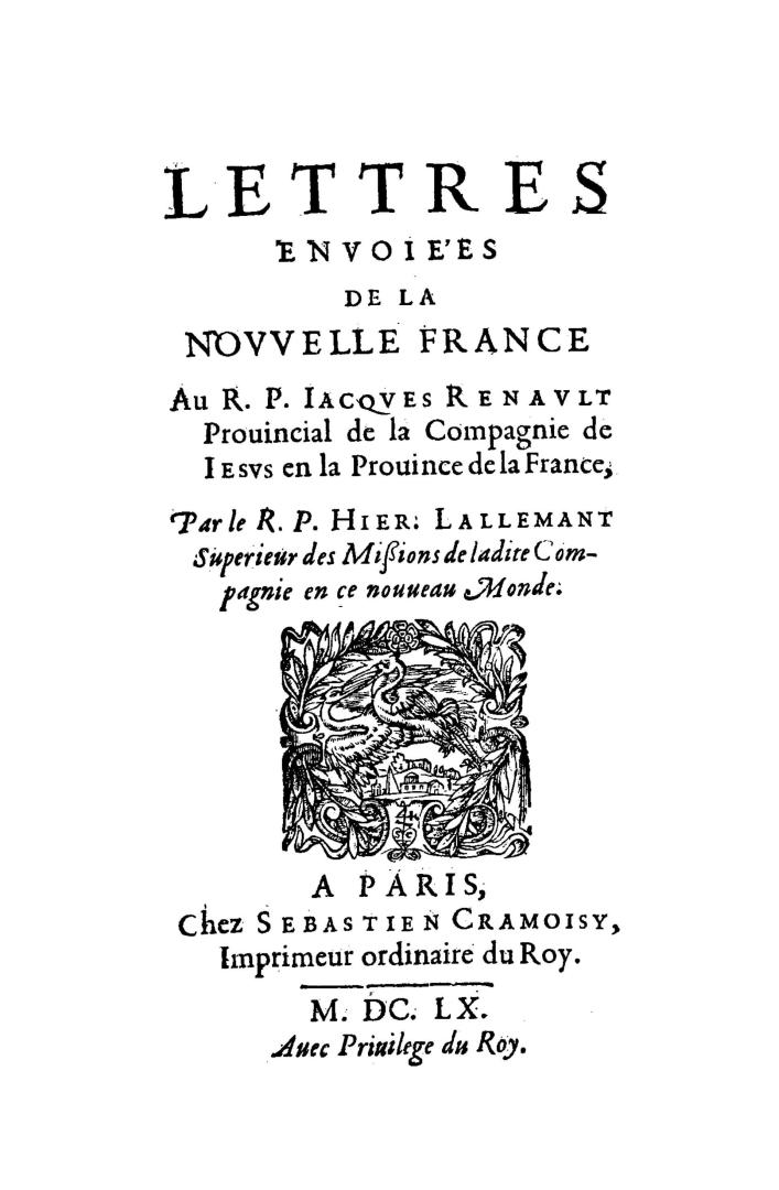 Lettres envoie'es de la Novvelle France au R