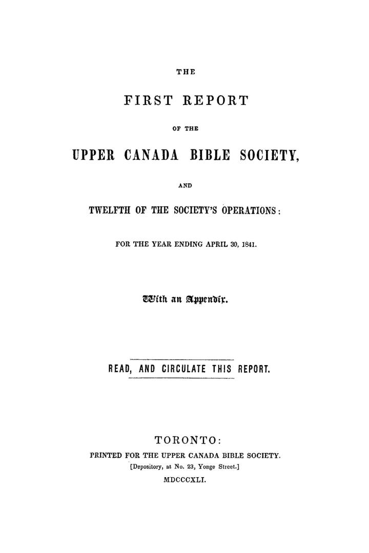 The... report of the Upper Canada Bible Society