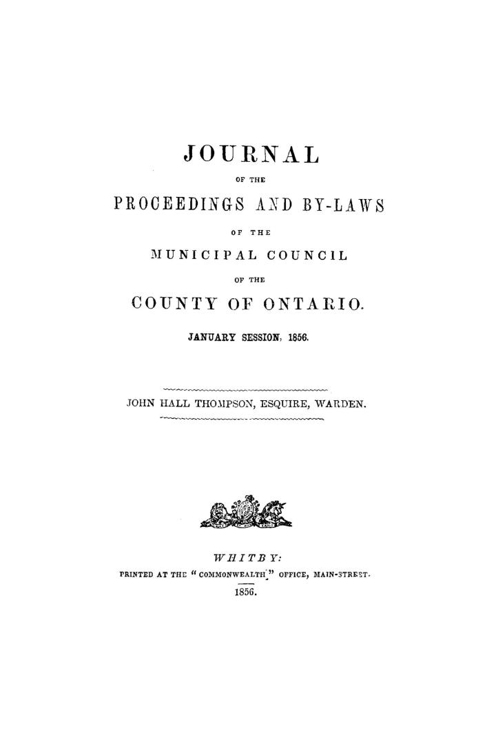 Journal of the proceedings and by-laws of the Municipal Council of the County of Ontario