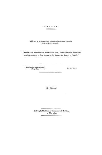 Canada. Return to an address of the Honourable the House of Commons, dated 23 March 1849,