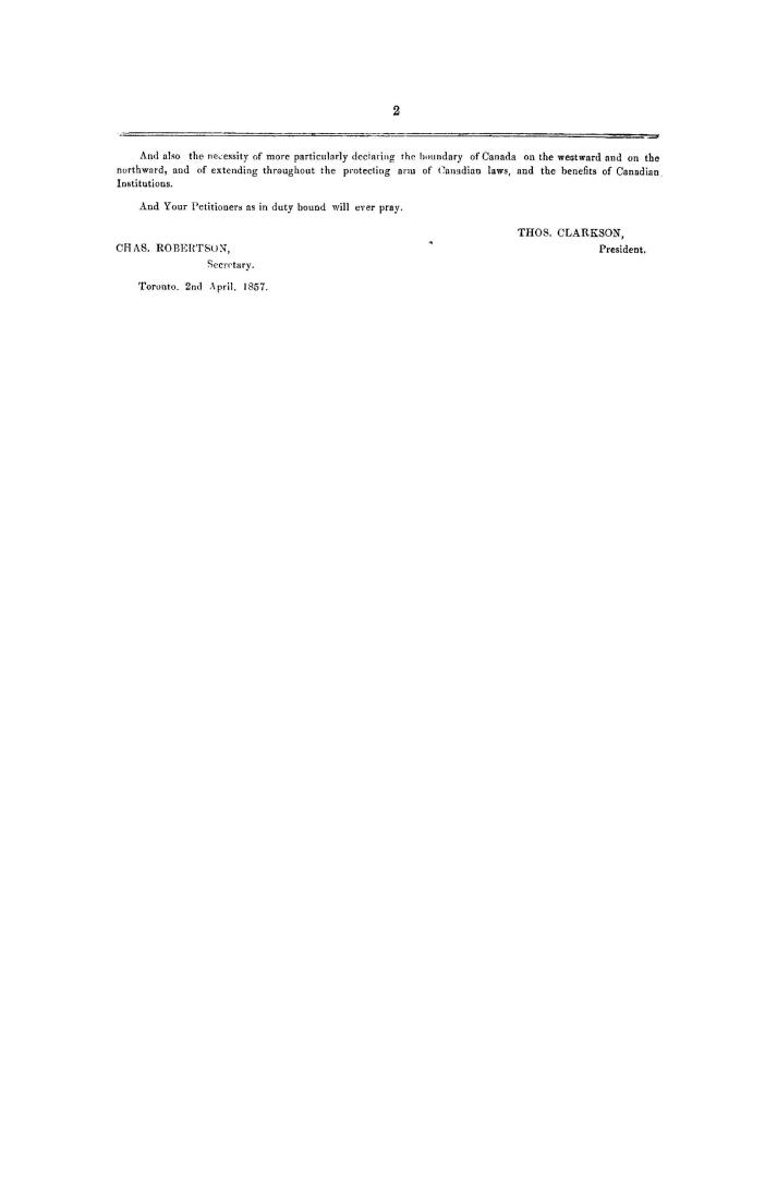 Petition of the Toronto Board of Trade, praying that the license of exclusive trade may not be renewed to the Hudson's Bay Cmpany [sic] &c. : (Mr. Gam(...)