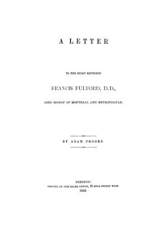 A letter to the Right Reverend Francis Fulford, D