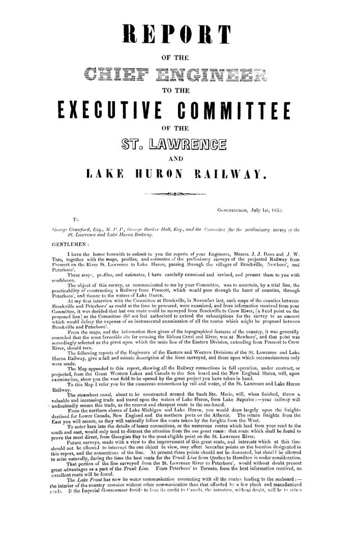 Report of the chief engineer to the Executive Committee of the St