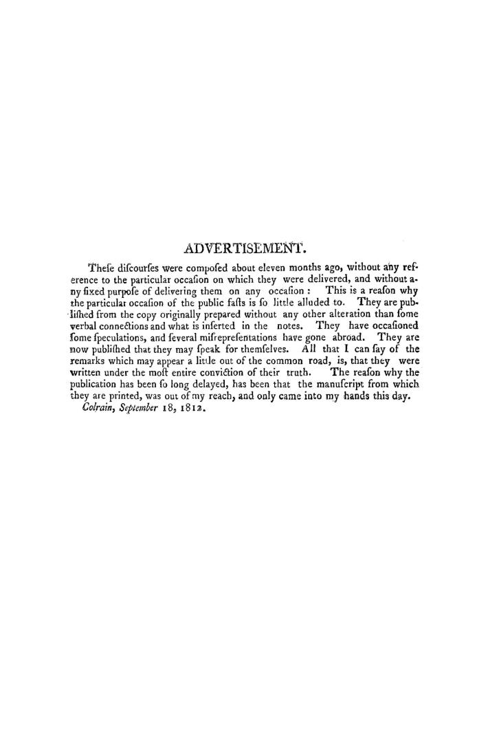 God's visitation of sinful nations, two sermons delivered in Colrain, on the public fast, July 23, and afterwards in Shelburne, August 20, 1812