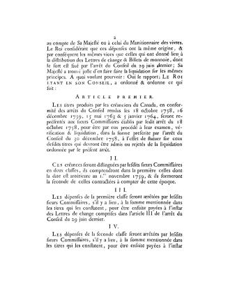 Arrest du Conseil d'état du roi, qui ordonne la liquidation des différentes dettes du Canada, du 15 décembre 1764