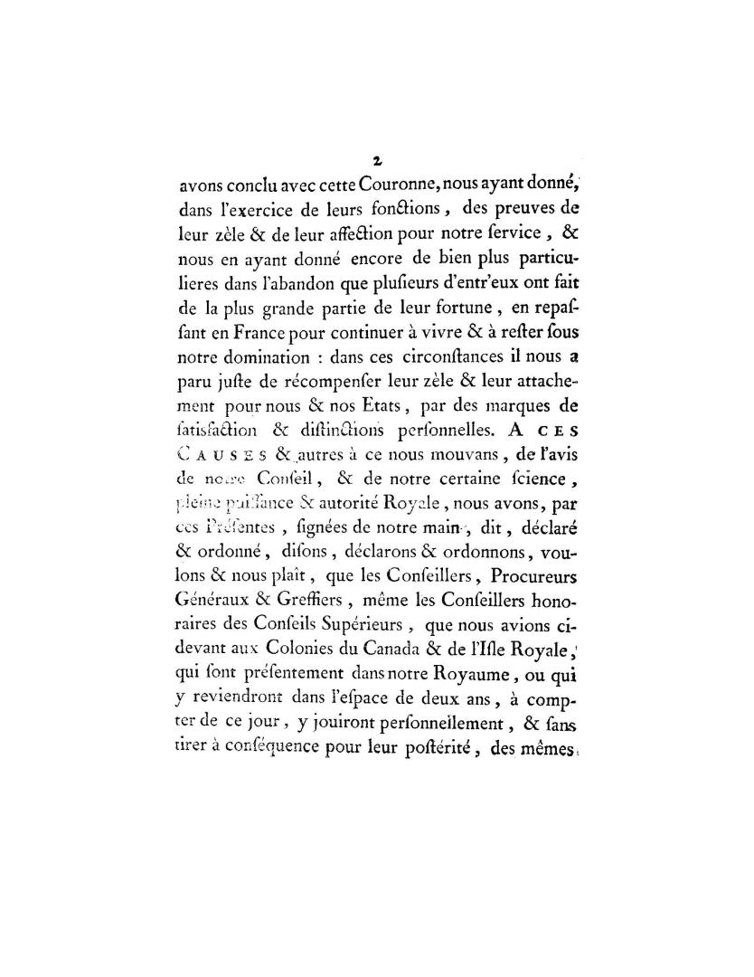 Déclaration du roi, qui accorde aux officiers des conseils supérieurs du Canada & de l'Isle Royale, les mêmes privilages dont jouissent les officiers (...)