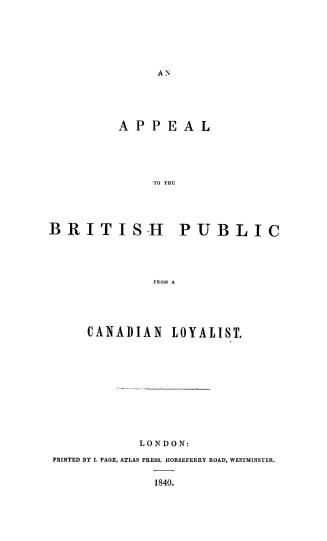 An appeal to the British public from a Canadian loyalist