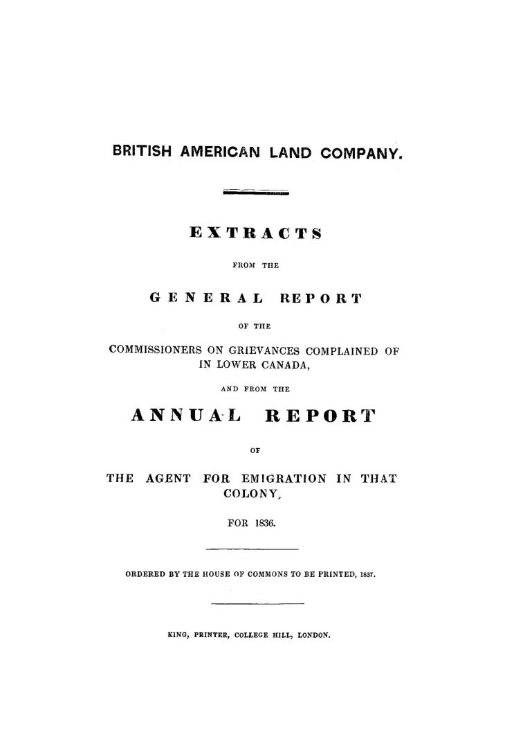 Extracts from the general report of the Commissioners on grievances complained of in Lower Canada,