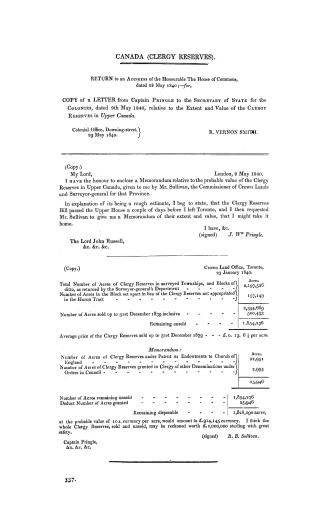 Copy of a letter from Captain Pringle to the Secretary of State for the Colonies, dated 9th May 1840, relative to the extent and value of the clergy r(...)