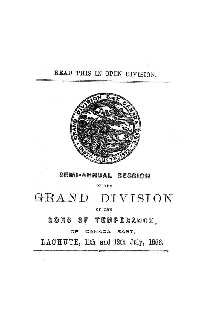 Proceedings of the Grand Division of the Sons of Temperance of Canada East